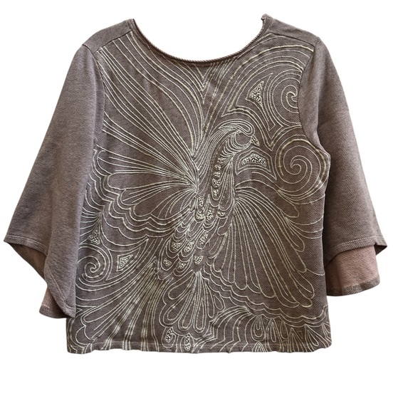 Anthropologie Tops - Anthropologie Akemi + Kin Onora Peacock Embroidered Beaded Top Mauve Boho Boxy